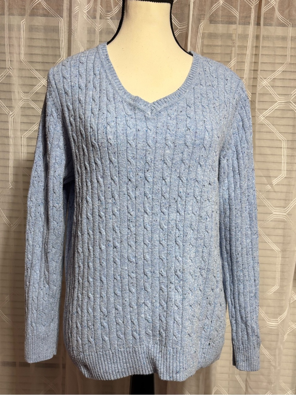 Karen Scott PXL Light Blue Cable Knit V-Neck Sweater 22 p2p 26”L